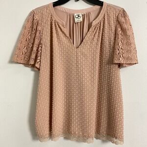 Antropologie One September Women Medium Lace Top Beige Casual Swiss Dot Fairy